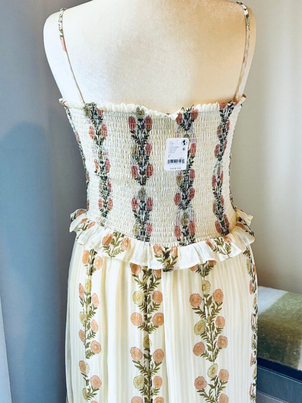 Free People Alejandro Floral Midi Dress in Yellow & Green (L) New With Tag - Picture 10 of 13